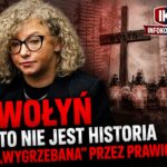Katarzyna Kotula na tle symbolicznego miejsca pamięci ofiar Wołynia